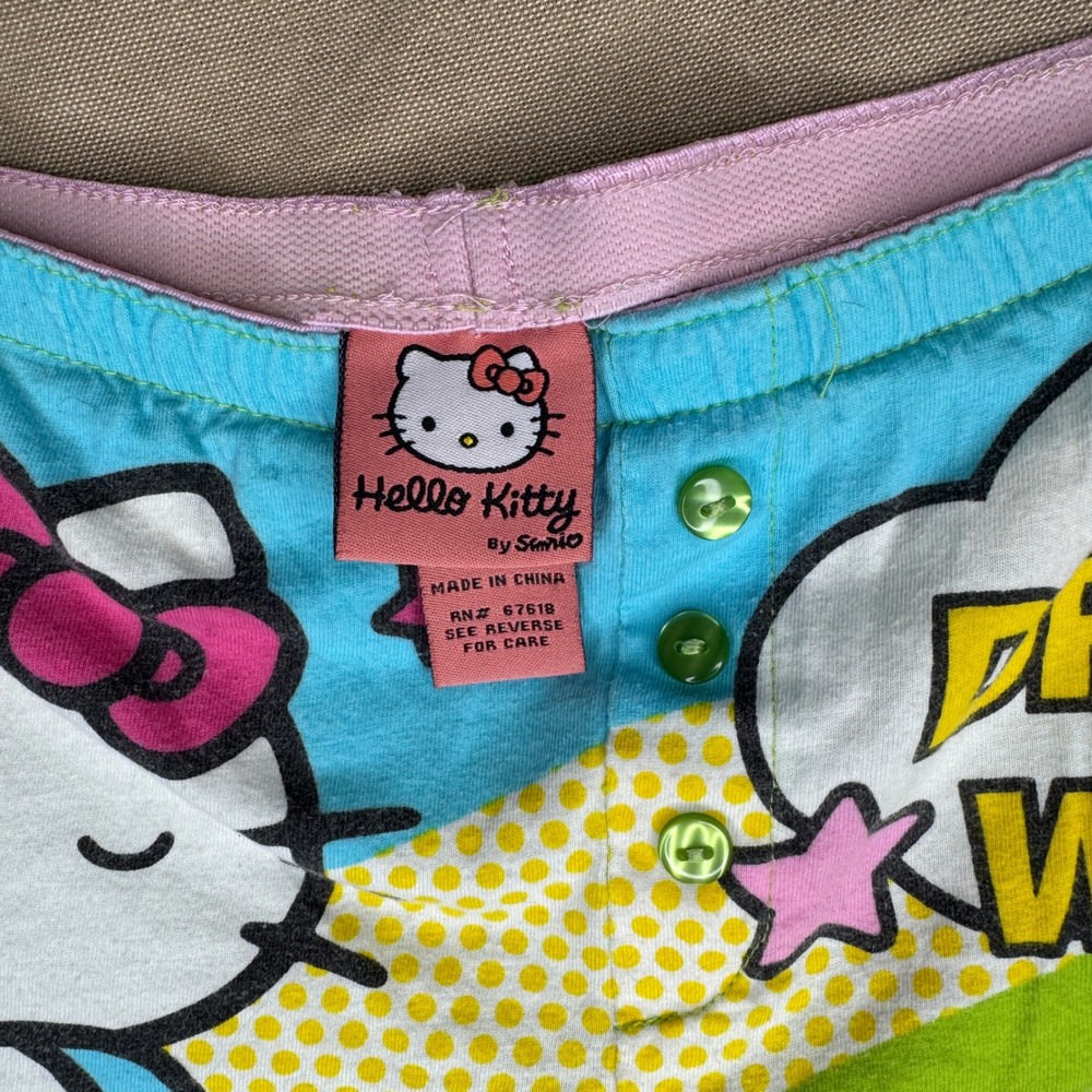 Hello Kitty Sanrio Dream With Me Pajama Shorts Green Blue Y2K Kawaii Small 2007 - Picture 3 of 6